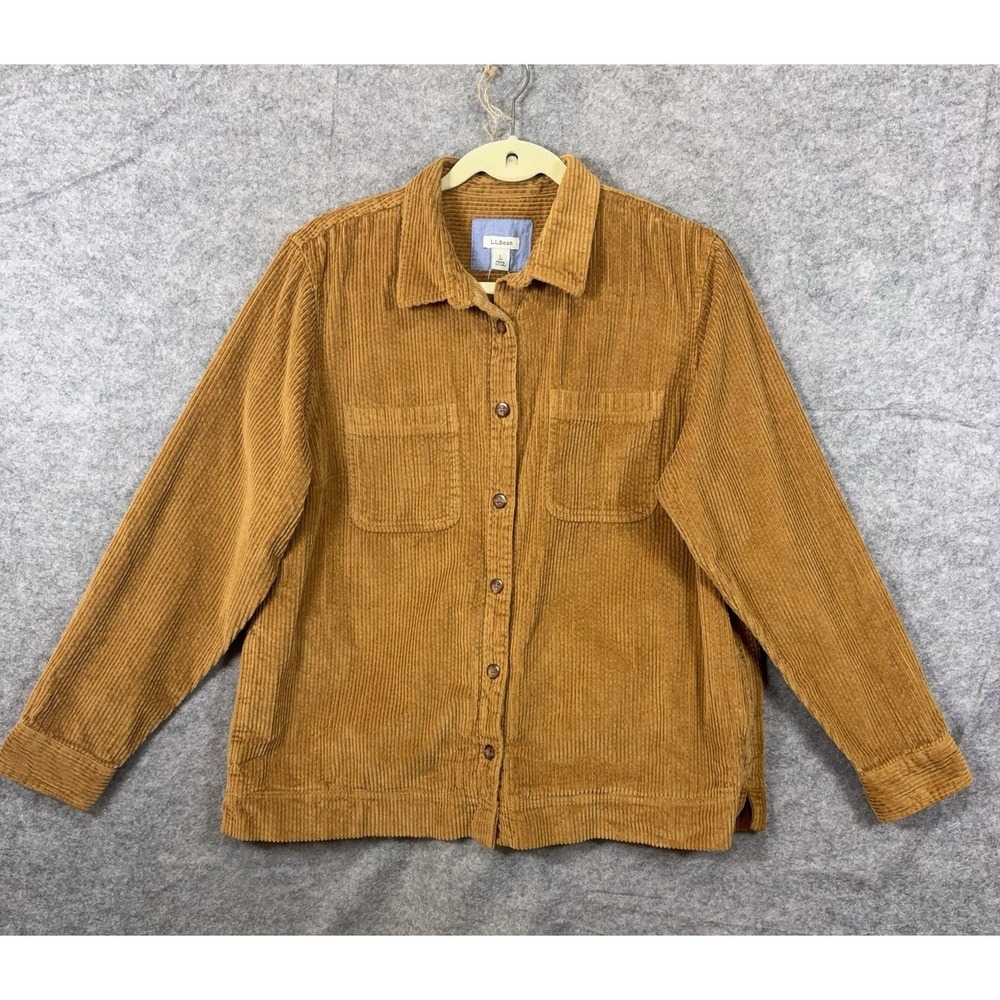 LL Bean Comfort Corduroy Shirt Womens Sz LP Saddle Brown Relaxed Fit Pockets NWT - Picture 2 of 8